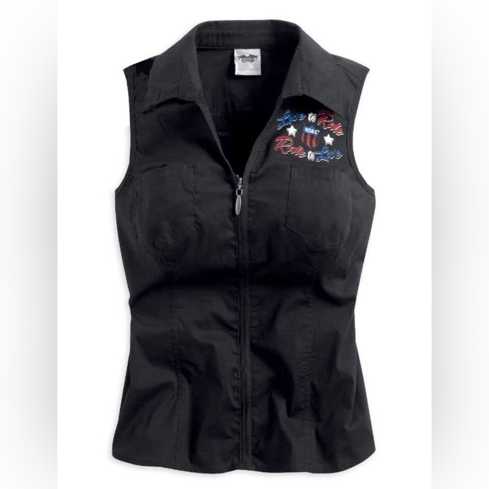 Harley-Davidson Black Tank Top with Red and Blue Embroidery